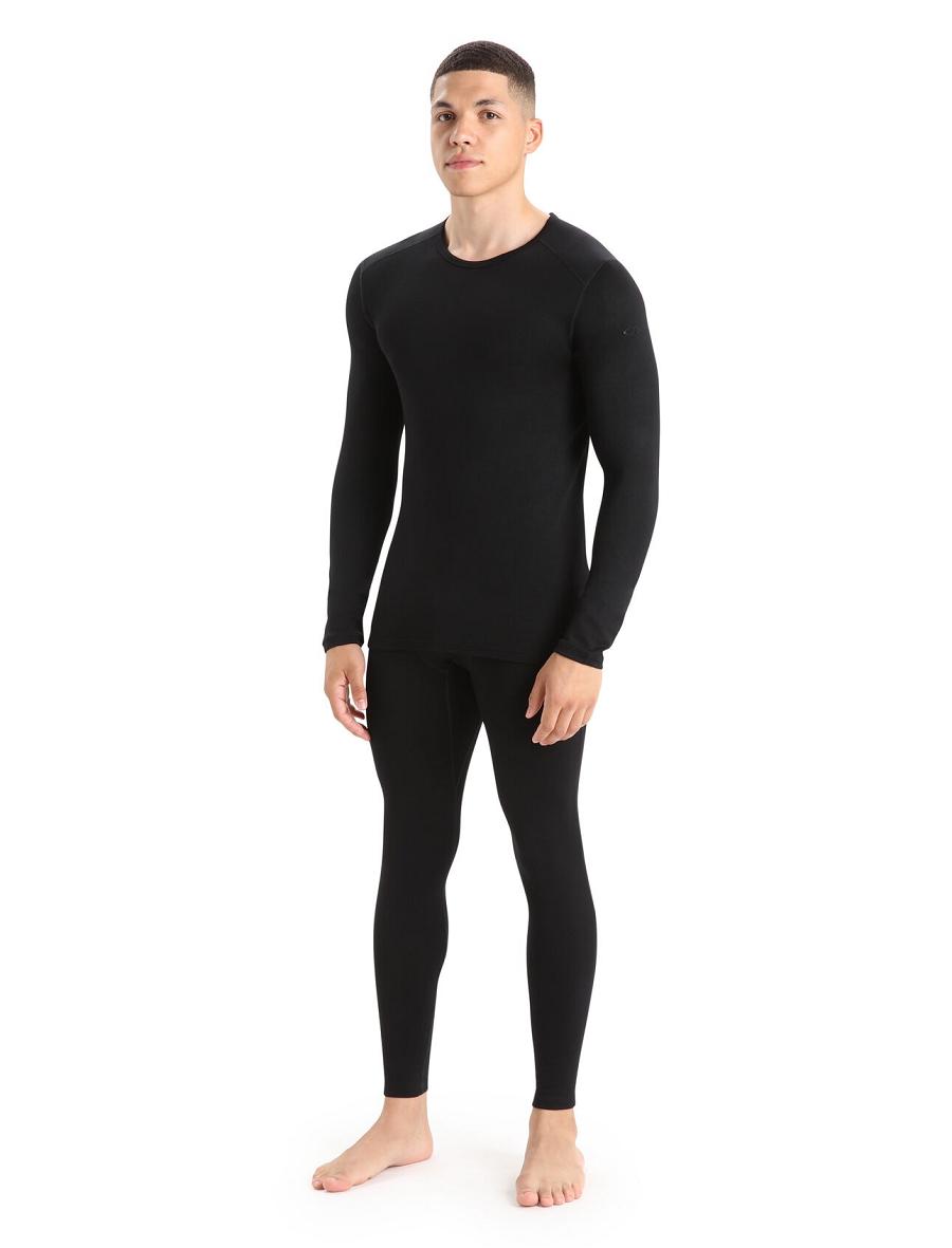 Men's Icebreaker Merino 260 Tech Long Sleeve Crewe Thermal Top Base Layers Black | CA 1549QMAZ